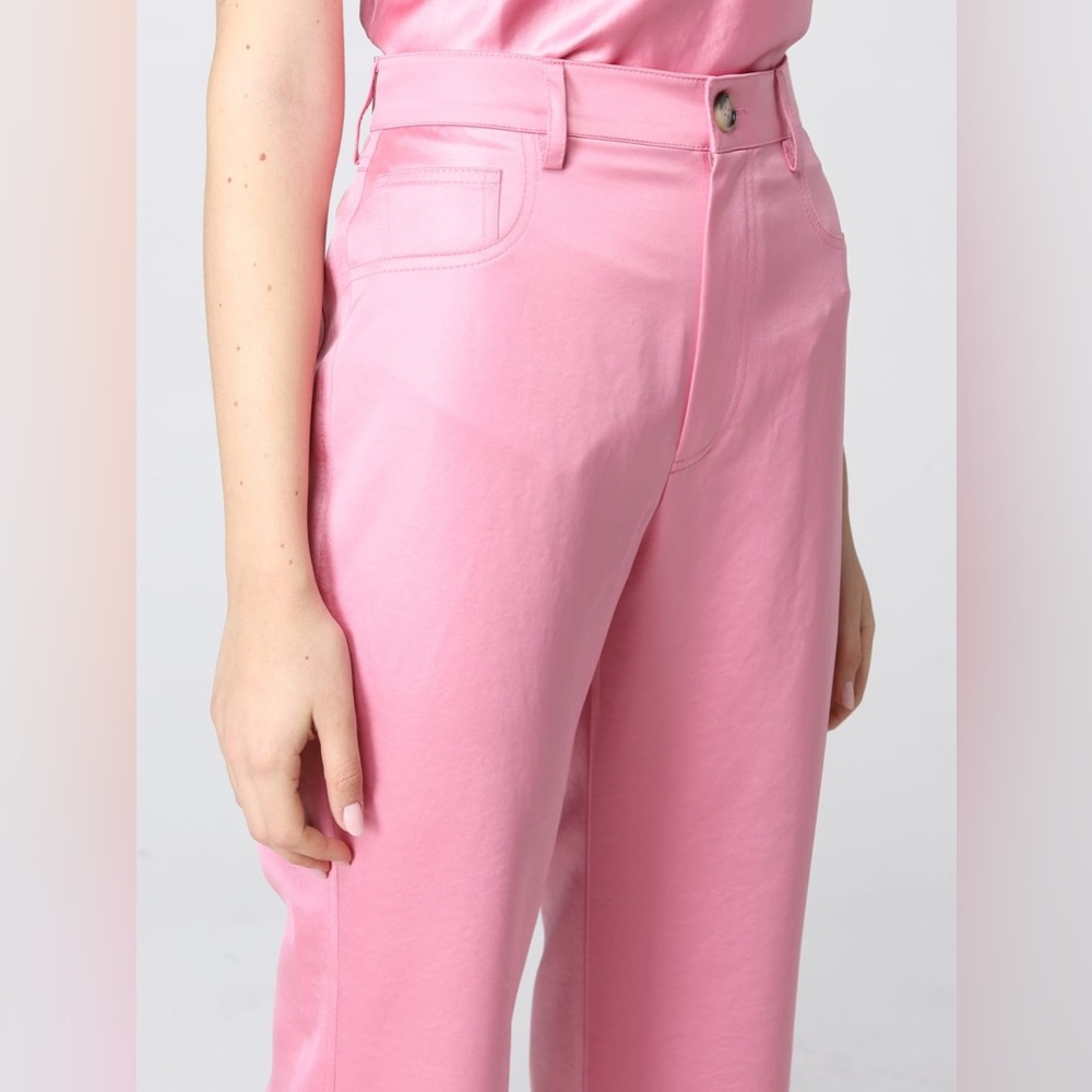 NWT $525 Nanushka Vaeda Navy Glossy Satin 5 Pocket Cropped Flare Pants with Slit - Picture 5 of 9